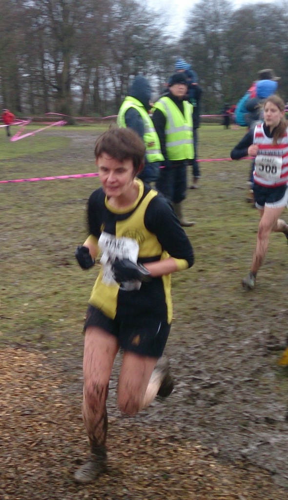 Caroline Warrington skipping over the mud